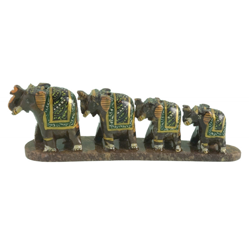 HANDICRAFT SOFT STONE PAINTED 4 ROW ELEPHANT