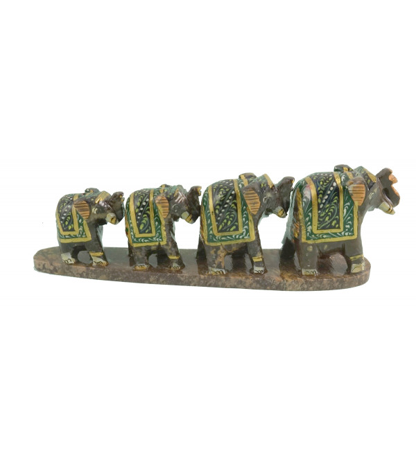 HANDICRAFT SOFT STONE PAINTED 4 ROW ELEPHANT