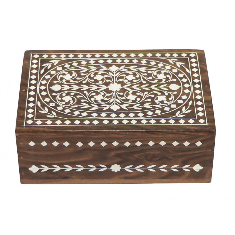 INLAID BOXES FLORAL  7  X 5 INCH SHEESHAM WD.ACRLC