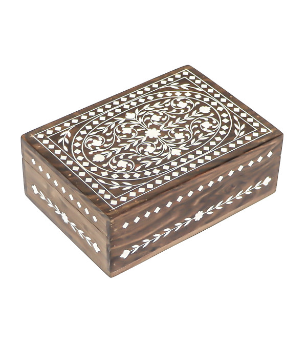 INLAID BOXES FLORAL  7  X 5 INCH SHEESHAM WD.ACRLC