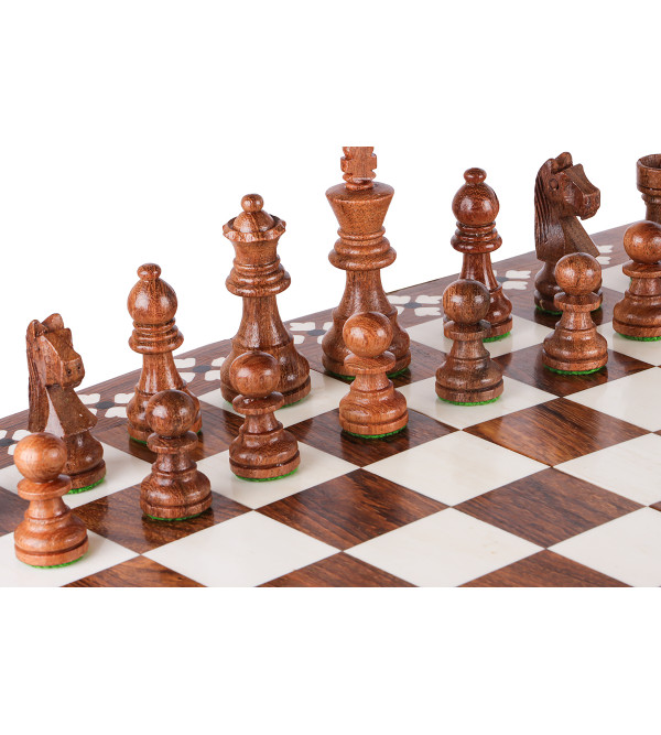 Inlaid Chess Board with Men 15 Inch Sheesham Wood