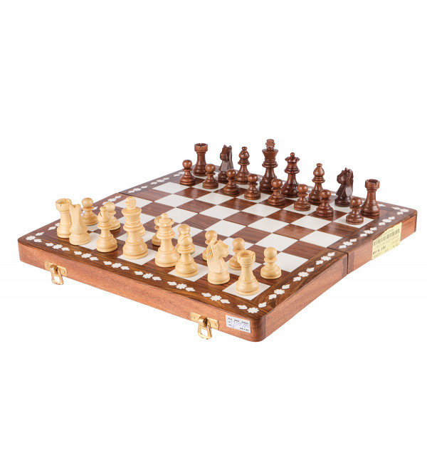 Inlaid Chess Board with Men 12 Inch Sheesham Wood