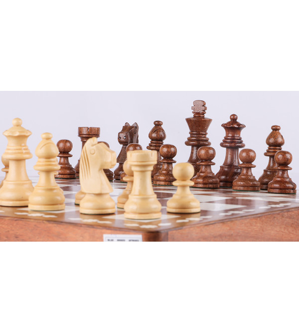 Inlaid Chess Board with Men 12 Inch Sheesham Wood