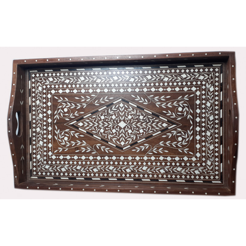 Sheesham Wood Handcrafted Tea Tray with Acrylic Inlay Work