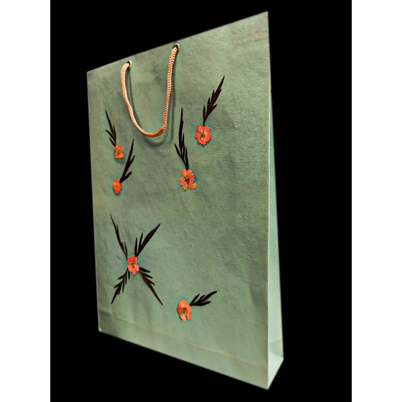 Paper Bag With  Leaf Design-11X14 Inch (200 GSM) (Pack of 10 Peices) Assorted Colours & Design
