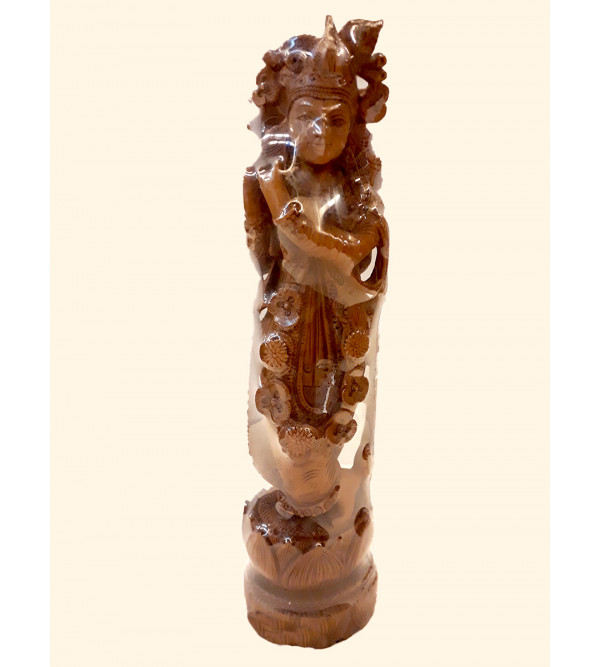 Sandalwood Standing Lord Krishna Figurine Carved and Handcrafted