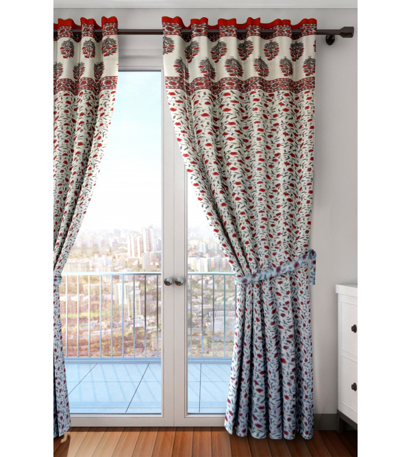 Printed Cambric Cotton Handwoven Curtain Size 44x84 Inch 
