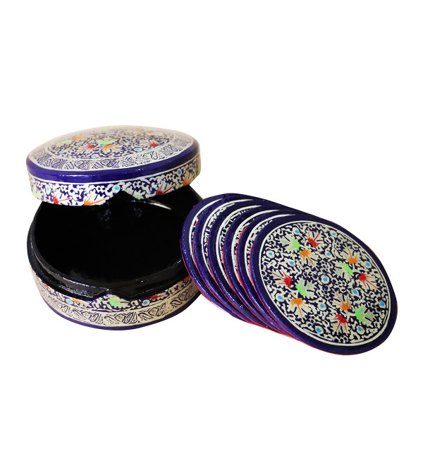Paper Mache Coaster Set – Round (7 Pieces) (Assorted Colours & Design)