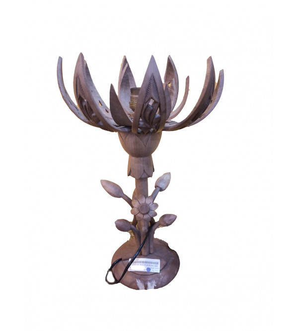 Walnut Wood Table Lamp, Carved Wooden Lotus Flower Lamp