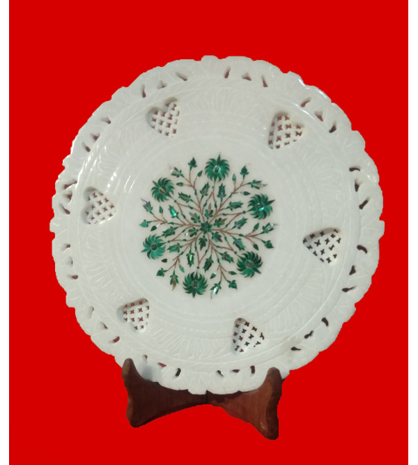 Alabaster Plate With Semi-Precious Stone Inlay Work Size 10 Inch