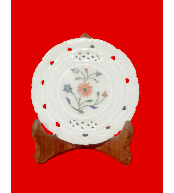 Alabaster Plate With Semi-Precious Stone Inlay Work Size 5 Inch