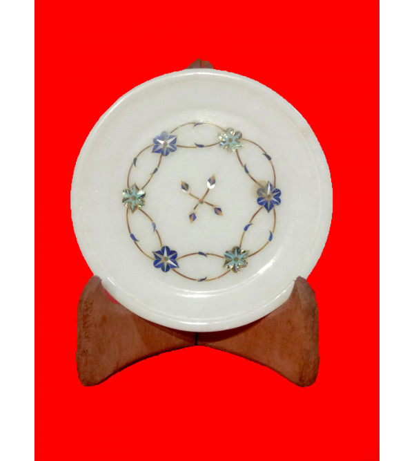 Alabaster Plate With Semi-Precious Stone Inlay Work Size 8 Inch