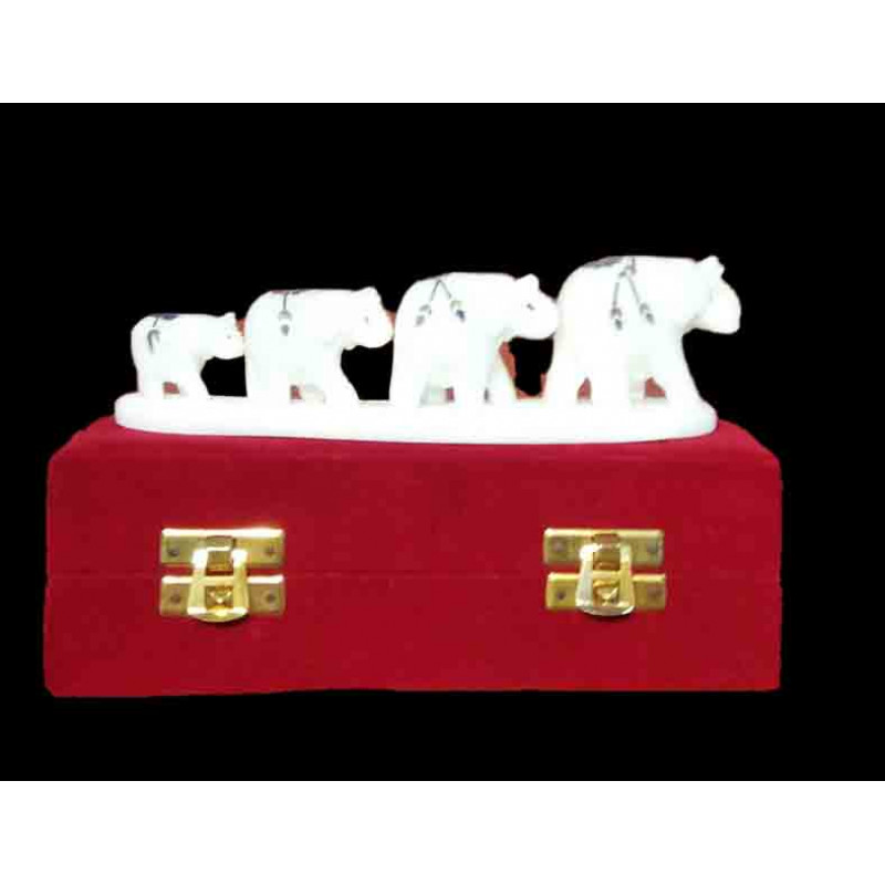Marble Inlay Elephant Row Of 4 Size 3 Inch