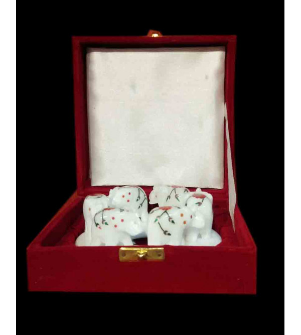 Marble Inlay Ring Of Six Elephants Size 5 Inch