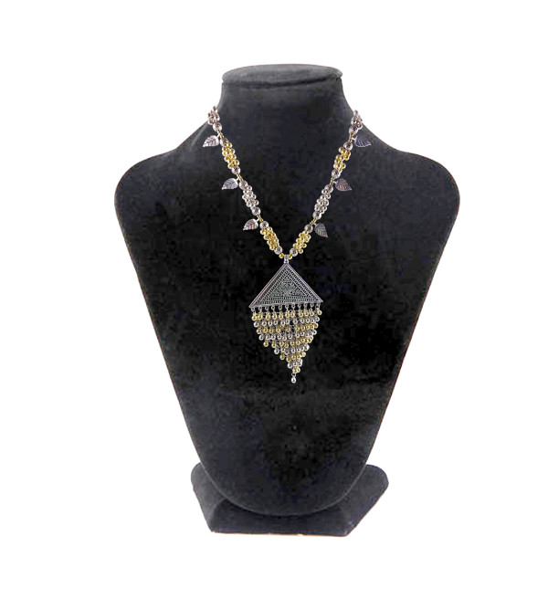 Handicraft Long Necklace White Metal Double Tone Pendants 