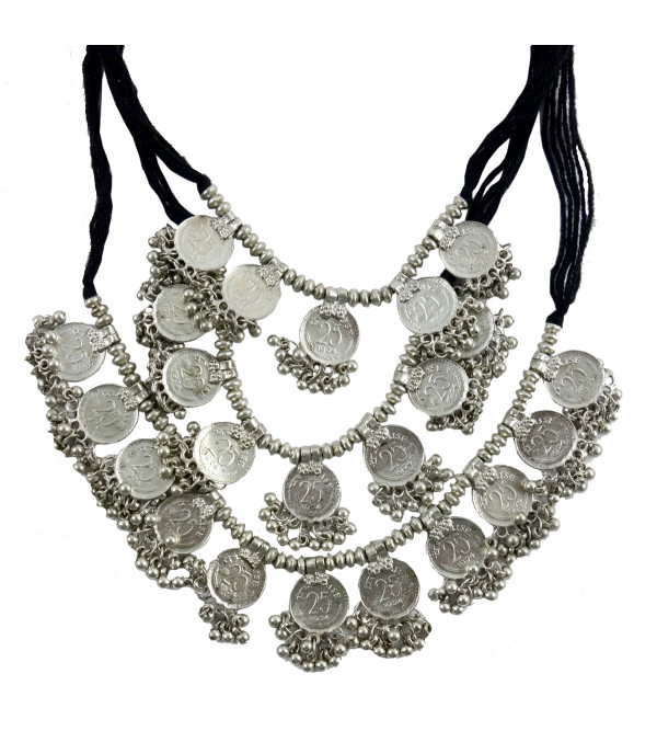 Handicraft Long Necklace White Metal Double Tone 