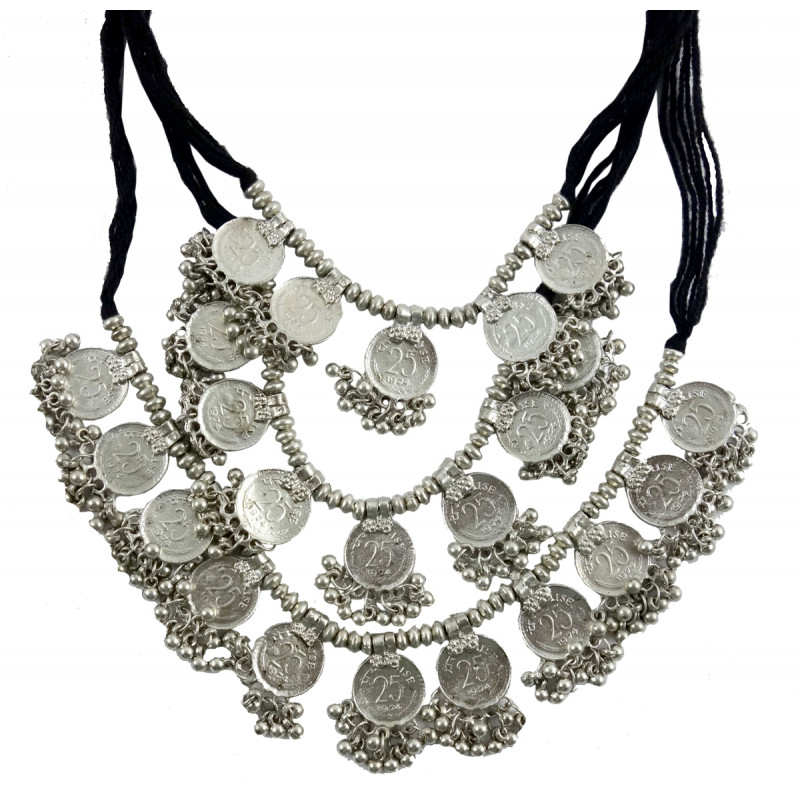 Handicraft Long Necklace White Metal Double Tone 