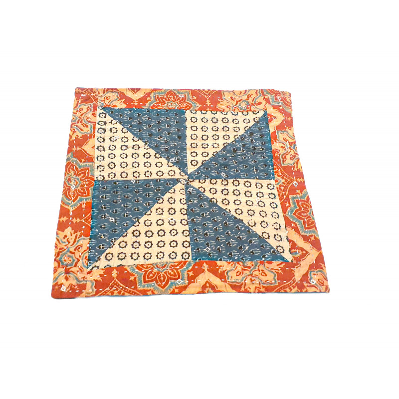 12X12 INCH AZRAK PRINT TANKA WORK CUSHIN COVER