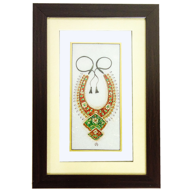 Marble Plate Jewellery Painting Framed Size  9 X4 Inch 