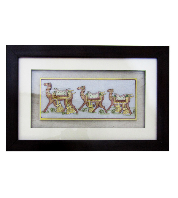 Marble Tile Elephant/Camel Framed Painting Size: 9x4 Inch