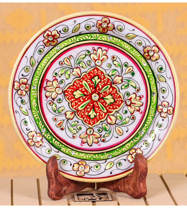 Marble with Gold Leaf Plate Floral 6 Inch
