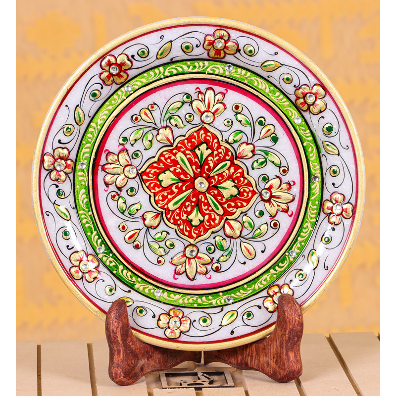 Marble with Gold Leaf Plate Floral 6 Inch