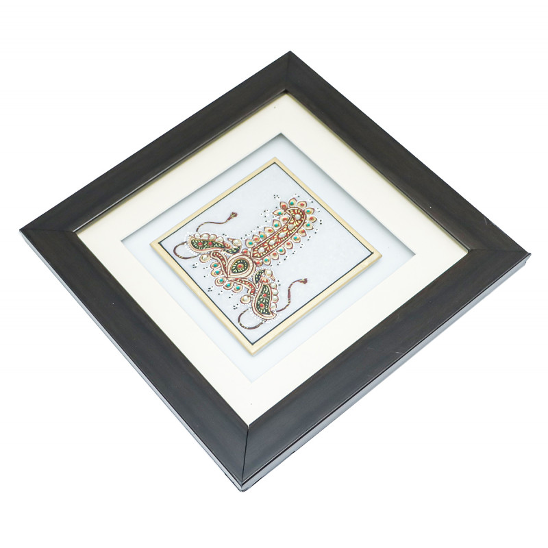 Marble Plate Jewellery Painting Framed 4 X4 Inch 