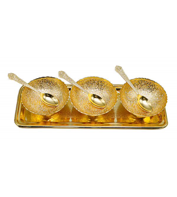 Bowl Tray Spoon 4 inch Gold Plated 7 Pc Set 