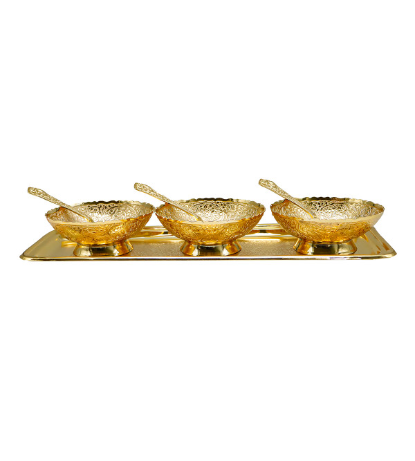 Bowl Tray Spoon 4 inch Gold Plated 7 Pc Set 