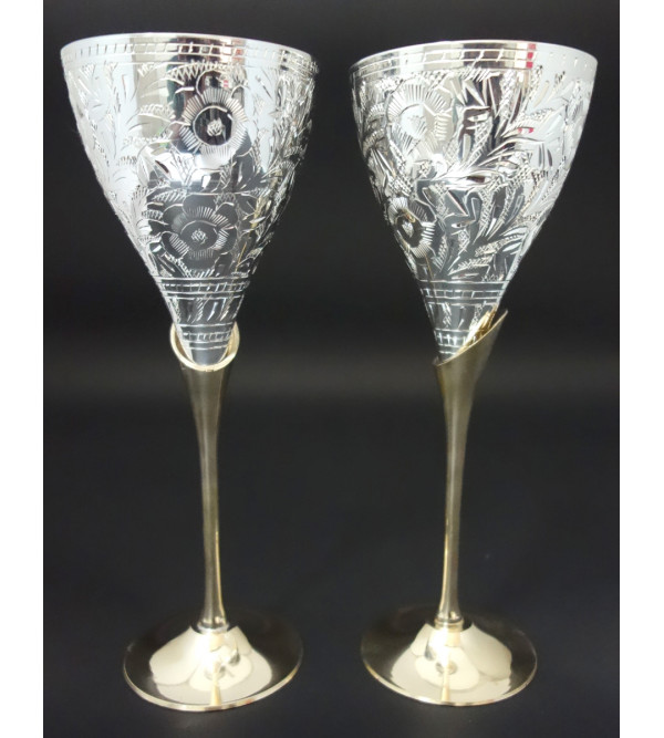 HANDICRAFT BRASS 2 PCS GOBLET SET SILVER PLATED 