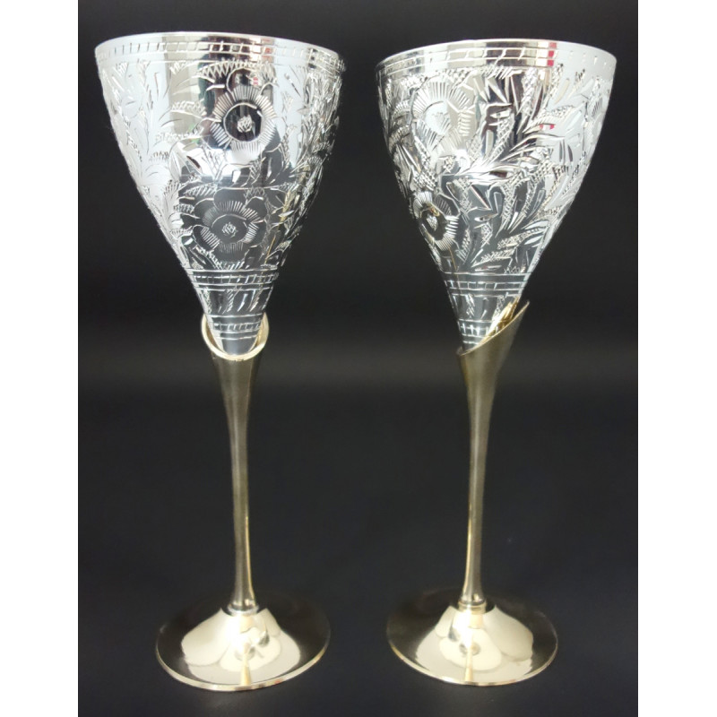 HANDICRAFT BRASS 2 PCS GOBLET SET SILVER PLATED 