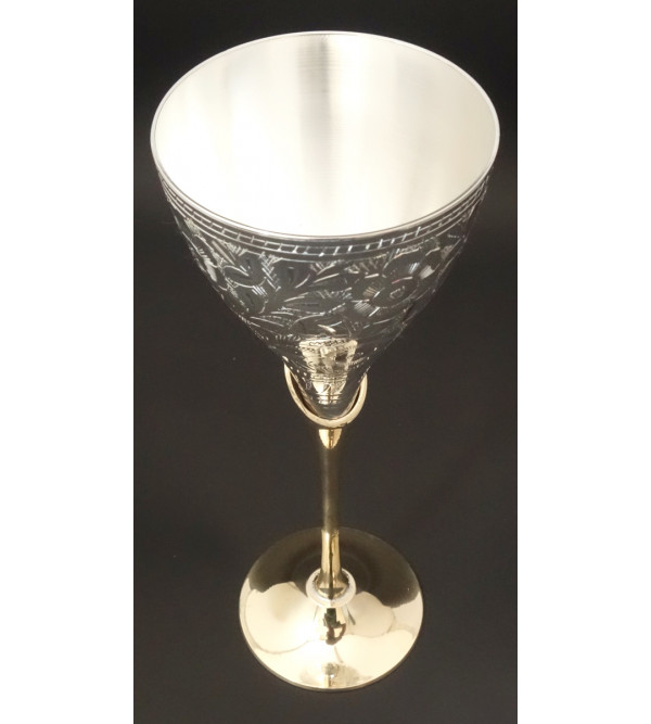 HANDICRAFT BRASS 2 PCS GOBLET SET SILVER PLATED 