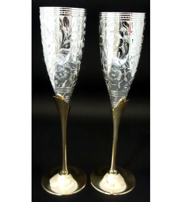 HANDICRAFT BRASS SILVER PLATED 4 PCS GOBLET SET 