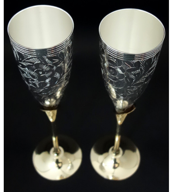 HANDICRAFT BRASS SILVER PLATED 4 PCS GOBLET SET 