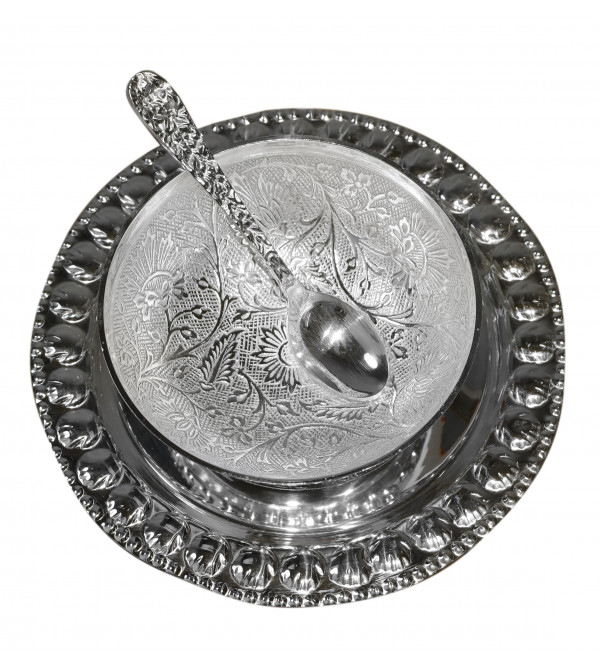 Silver Plated Bowl & Tray with Spoon – 3 PCS Set