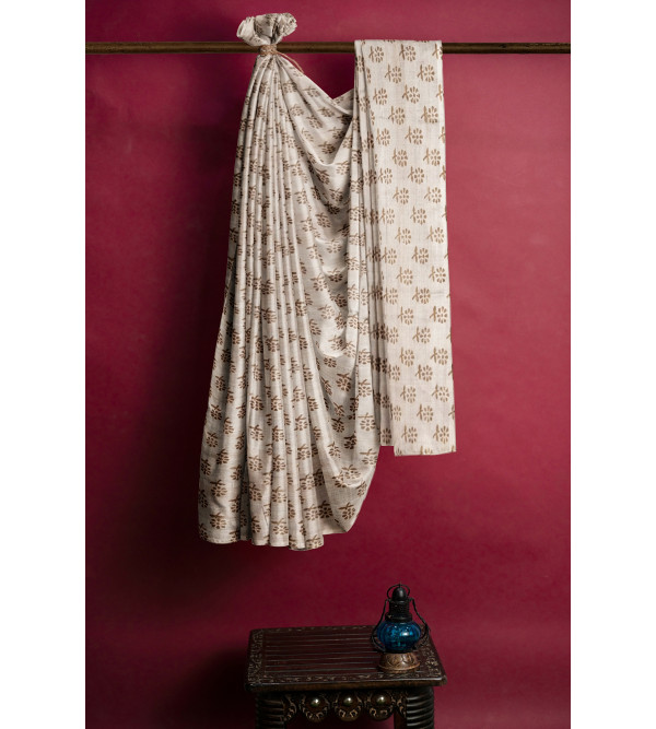 Tussar Silk Hand Printed Fabric (P.M)