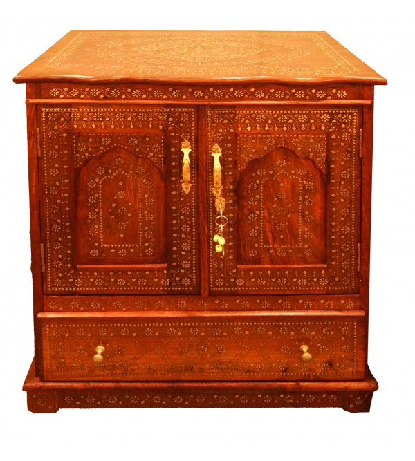 Sheesham Wood Cabinet Fine Coper Brass Carved