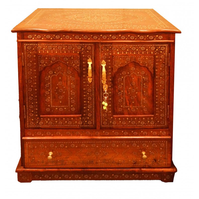 Sheesham Wood Cabinet Fine Coper Brass Carved