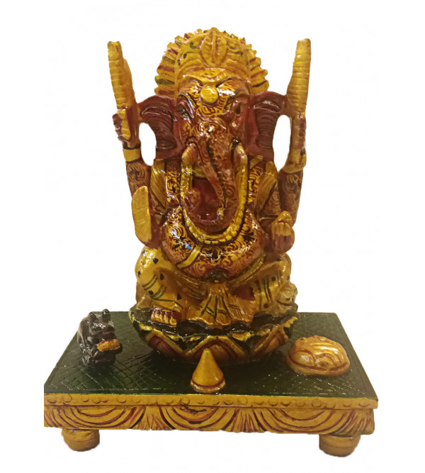 Kadamba Wood Handcrafted and Hand Painted Lord Ganesha Figure 