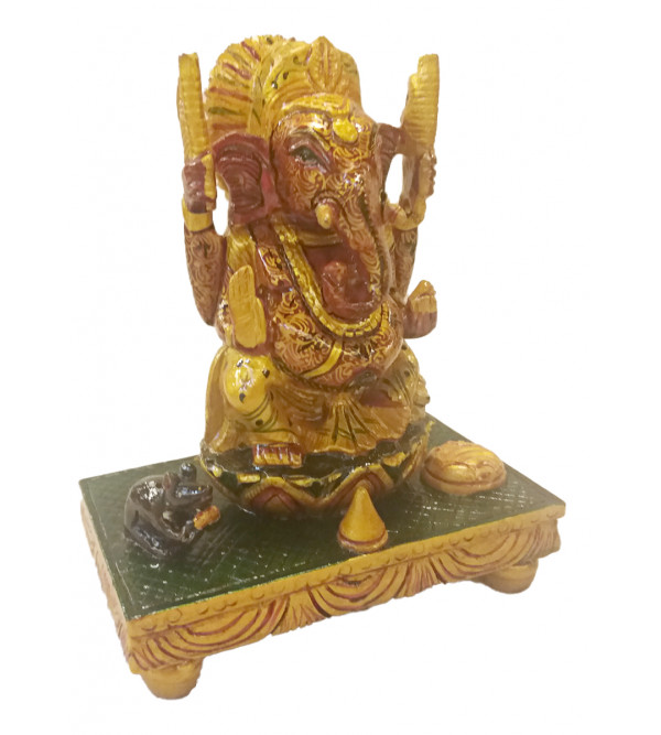 Kadamba Wood Handcrafted and Hand Painted Lord Ganesha Figure 