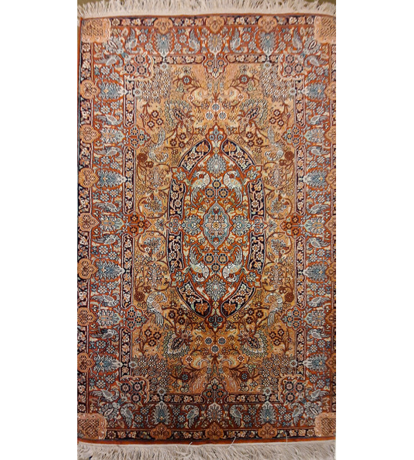 Kashmir Carpet Hand-knotted Silk x Cotton Size 3ftx5ft