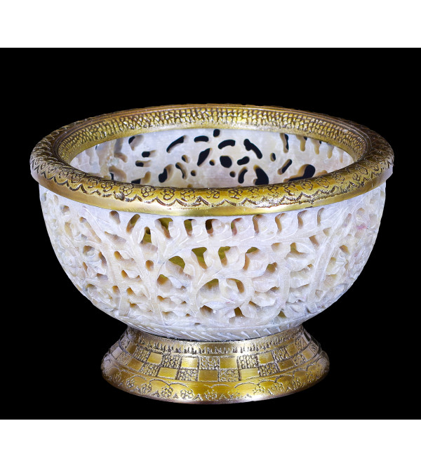 Handicraft Soap Stone Jali Work Bowl 6 Inch
