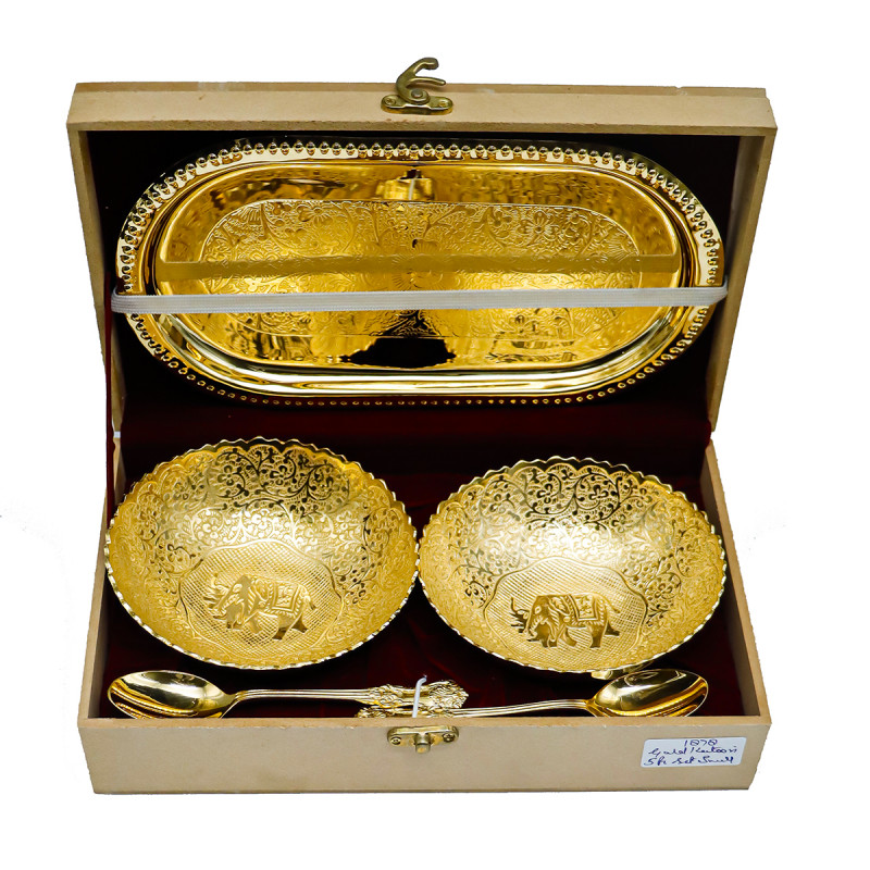 Brass Gold Plated 5 Pc Bowl Set 