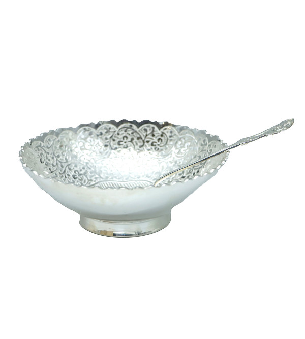 Brass Silver Plated Bowl with Spoon – 2 PCS Set