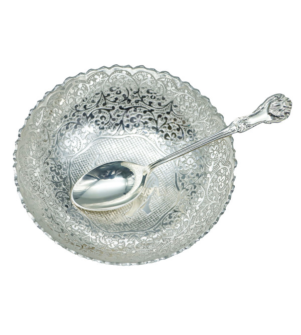 Brass Silver Plated Bowl with Spoon – 2 PCS Set