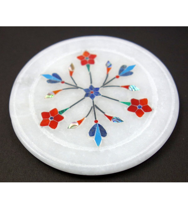 Handicraft Marble Coaster With Semi Precious Stone Inlay Work Size 3x5 Inch(Assorted design and colour)