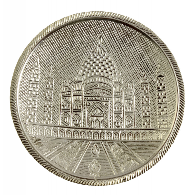 Handicrafted Brass Wall Silver Pate Taj Designs 6 Inch 