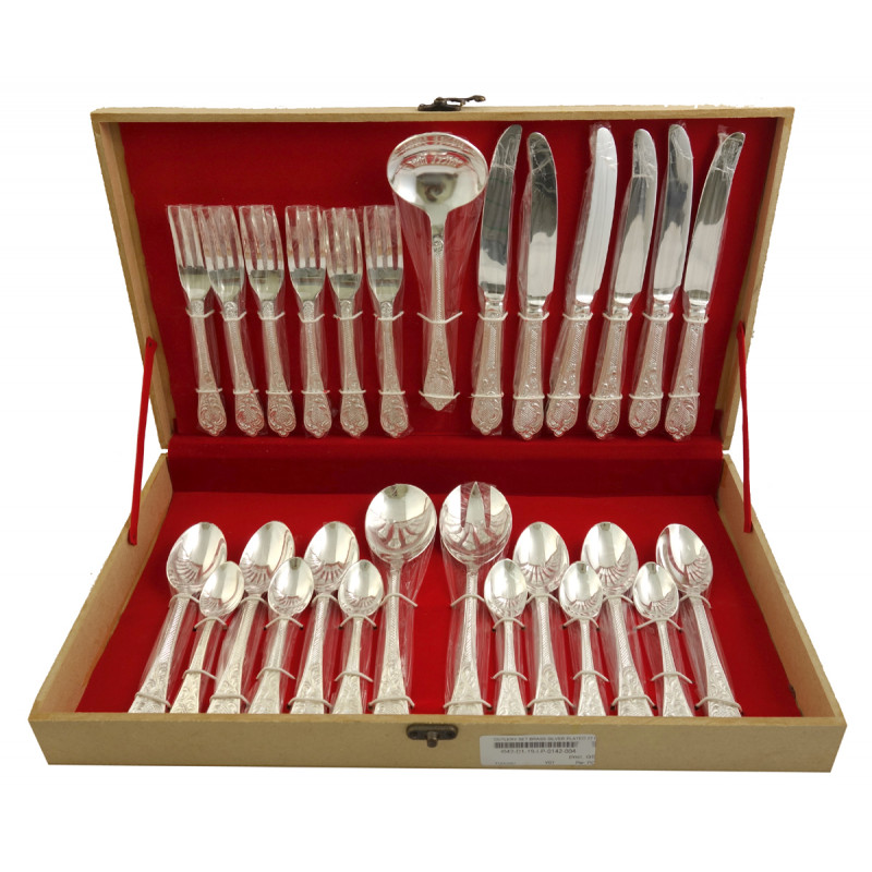 CUTLERY SET BRASS SILVER PLATED 27 PCS