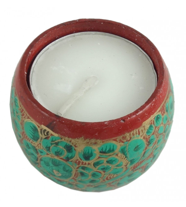 PAPER MACHE CANDLE STAND T-LIGHT WITH  WAX ASSORTED DESIGN