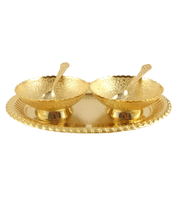 HANDICRAFT GOLD PLATED 5 PCS SET TRAY BOWL SPOON